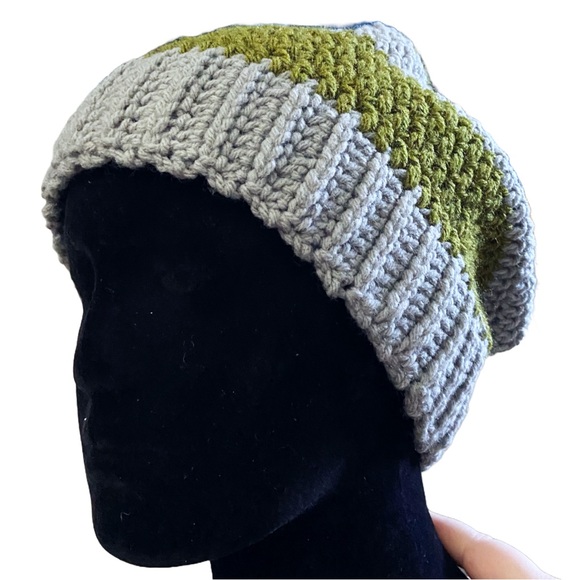 Hat Slytherin Hogwarts Green and Gray Stripes Beanie Slouchy Baggy Winter - Picture 3 of 7